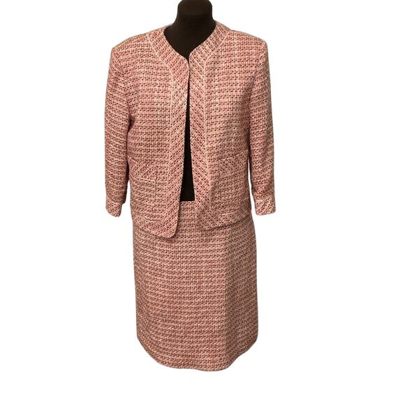 Logic Women’s Academia Career Pink Tweed Plaid Pencil Skirt Set Suit Size 10 - Picture 1 of 13